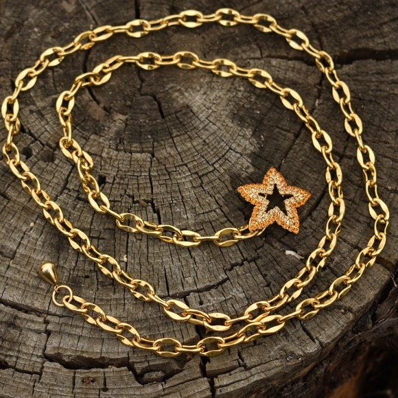 VINTAGE TRINA TARANTINO BELT LARIAT NECKLACE STAR - Picture 2 of 7